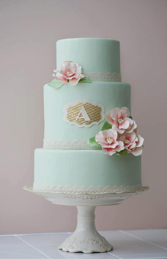 Pink and mint wedding cakes